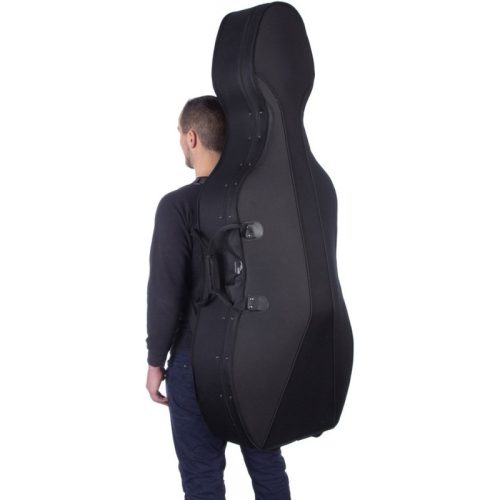 Cselló félkemény tok 4/4 fekete/bézs, kerékkel; 3,4kg