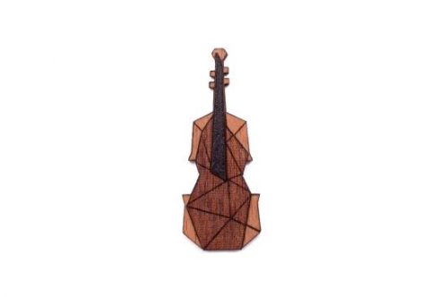 Zenei kitűző hegedű alakú, fa (mahagóni, juhar 15x38 mm)