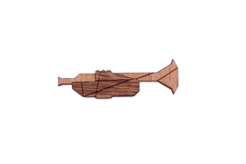 Zenei kitűző trombita alakú, fa (bükk, mahagóni 11x40 mm)