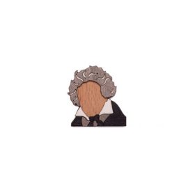   Zenei kitűző Beethoven fej alakú, fa (juhar, bükk 27x30 mm)