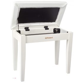   Roland zongorapad, zongoraszék, fehér, műbőr ülés, egyenes láb, ülés alatti kottatartóval