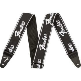   Fender Running Logo gitár heveder, vállpánt fekete alapon fehér Fender felirat