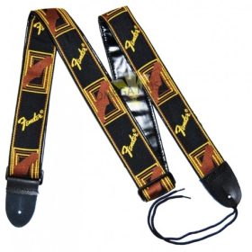   Fender Mono gitár heveder, vállpánt sárga-piros-fekete, sárga Fender logoval