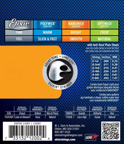 Elixir Nanoweb elektromos gitárhúrkészlet super light 9-42