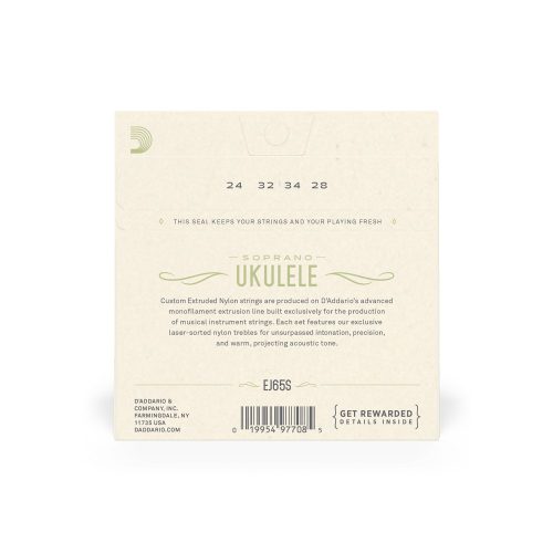 D'Addario EJ65S Ukulele Clear Nylon - ukulele húrkészlet (szoprán)