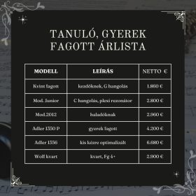 Tanuló, gyerek fagott árlista