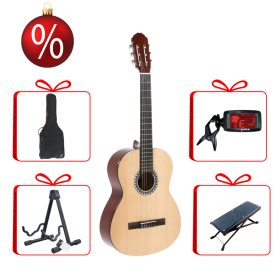   Gewa Basic Plus klasszikus gitár 3/4, natúr karácsonyi szett tokkal, hangolóval, állvánnyal és zsámollyal