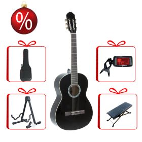   Gewa Basic Plus klasszikus gitár 3/4, fekete karácsonyi szett tokkal, hangolóval, állvánnyal és zsámollyal
