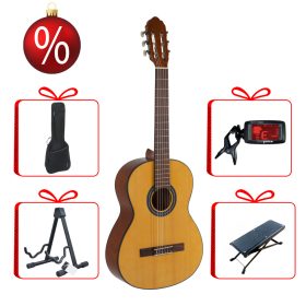   Gewa VGS Student klasszikus gitár 4/4, natúr karácsonyi szett tokkal, hangolóval, állvánnyal és zsámollyal