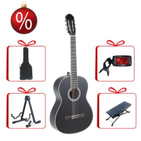   Gewa Basic klasszikus gitár 3/4, fekete karácsonyi szett tokkal, hangolóval, állvánnyal és zsámollyal