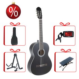   Gewa Basic klasszikus gitár 4/4, fekete karácsonyi szett tokkal, hangolóval, állvánnyal és zsámollyal